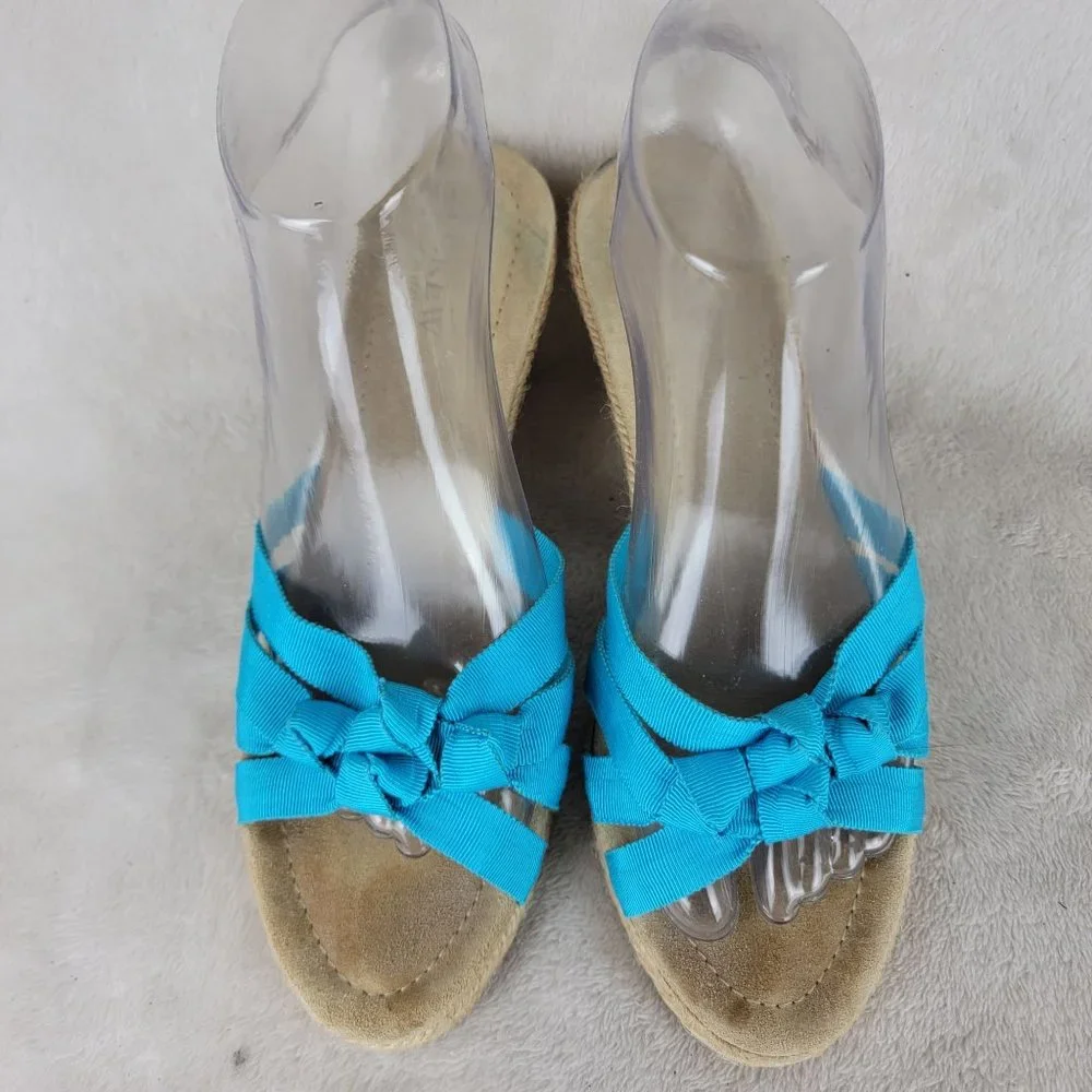 J. Crew Blue Strappy Espadrille Platform Mid Heels Wedge Sandals 8 Made in Italy